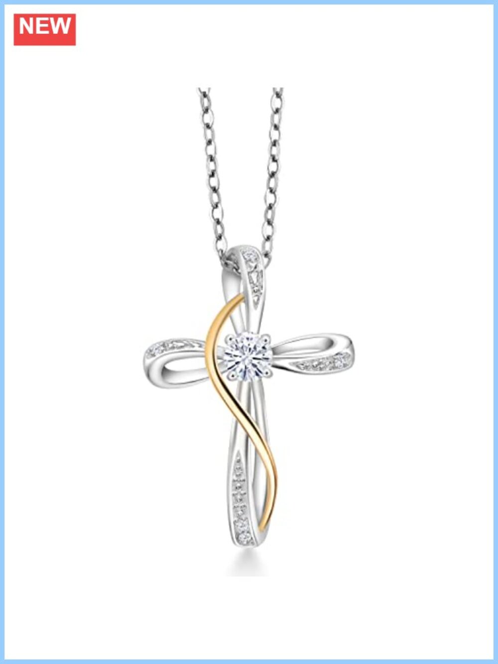925 Silver 10K Yellow Gold Moissanite Lab Grown Diamond Infinity Cross Pendant